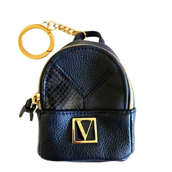 Victoria's Secret Navy Blue Faux Leather Micro Backpack Keychain Charm - Picture 1 of 8